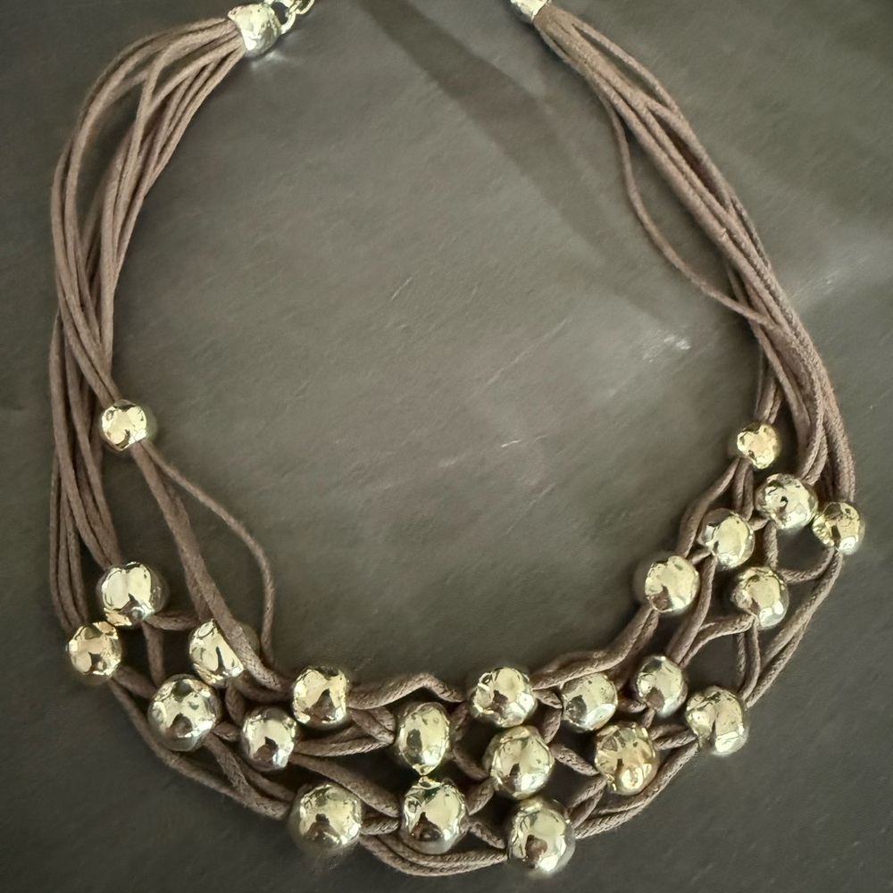 Elegant Taupe and Gold Beaded Necklace